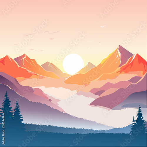 Ein atemberaubendes Bergpanorama bei Sonnenaufgang