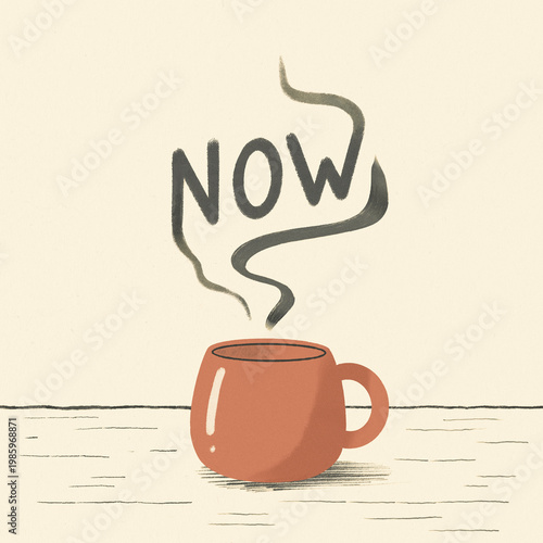 A textured, hand-drawn illustration of a ceramic mug