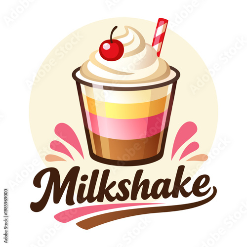 Delicious milkshake logo vector illustration template in circle