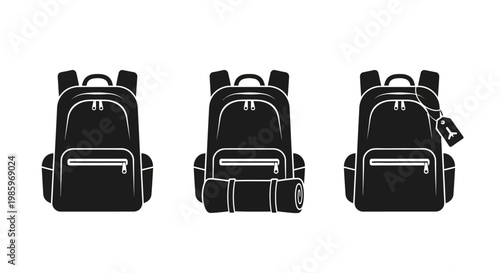 Black backpack illustrations travel and adventure concept vector design