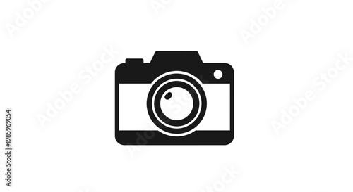 Black camera icon on white background symbolizing photography and capturing moments