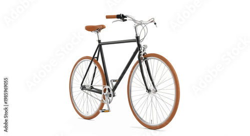 Black bicycle with brown tires and seat isolated on a white background