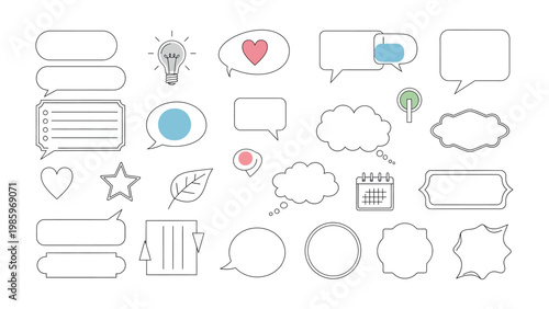 Speech Bubble and Icon Collection: A meticulously crafted assortment of speech bubbles and icons that embodies the essence of communication, imagination, and thoughtfulness.