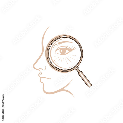 Magnifying Glass Examines Human Eye Detail.