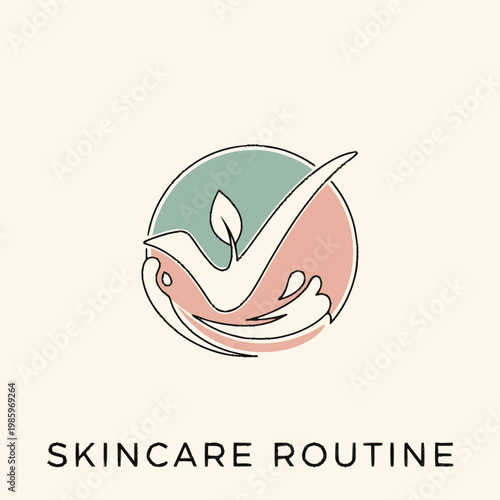 Organic Skincare Routine Check Mark and Hands Symbol.