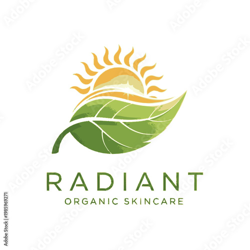 Radiant Organic Skincare Logo with Sun and Leaf.