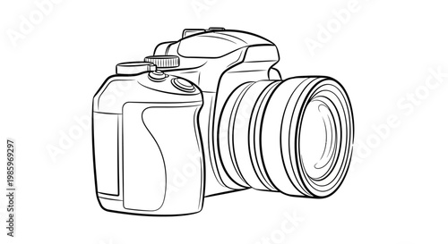 Camera illustration black and white vector image of a photographic device