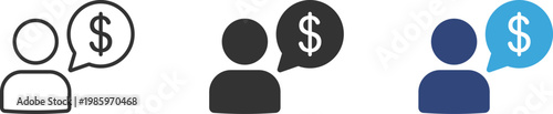 Money chat icons set, Financial communication symbols, Payment conversation icons, Business chat elements