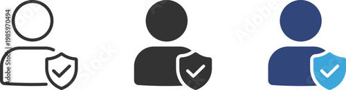 User shield icons set, Security protection symbols, Verified account icons, Privacy safety collection