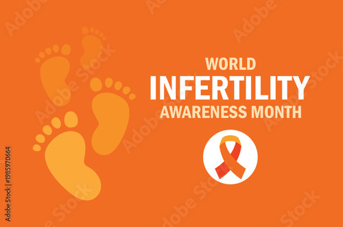 June is World Infertility Awareness Month poster vector illustration. Orange awareness ribbon and baby footprint icon vector. Template for background, banner, card. Important day