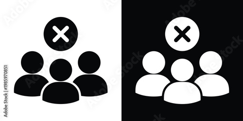 Vector illustration showing a group of people with a cancel cross, depicting rejected candidates, group exclusion, team errors, or restricted access for multiple users.