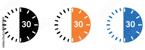 Professional Half Hour 30 Minutes Timer Icon Set for Time Management and Fast Delivery Concept Vector Illustration.