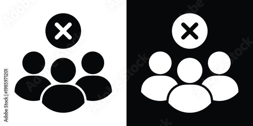 Vector illustration showing a group of people with a cancel cross, depicting rejected candidates, group exclusion, team errors, or restricted access for multiple users.