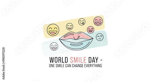 World Smile Day, Smiling Face Emoticons, Social Media Icons, Vector Graphics