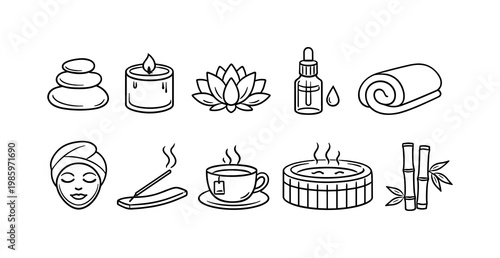 Collection of spa and wellness icons for relaxation and self-care