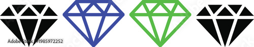 Four differently colored geometric diamond shapes with outlined internal structures