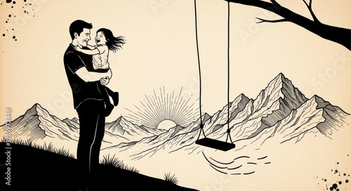 Father Holding Child Embracing in Loving Pose.