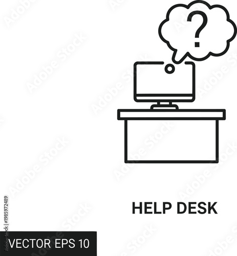 Help desk icon with computer monitor and question mark thought bubble, computer