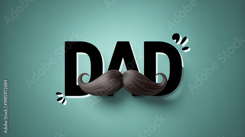 Dad Typography with Mustache Icon Minimal Fathers Day Design Creative Lettering on Soft Gradient Background