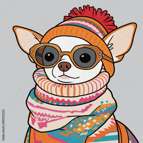 Chihuahua Dog in Colorful Winter Accessories Illustration