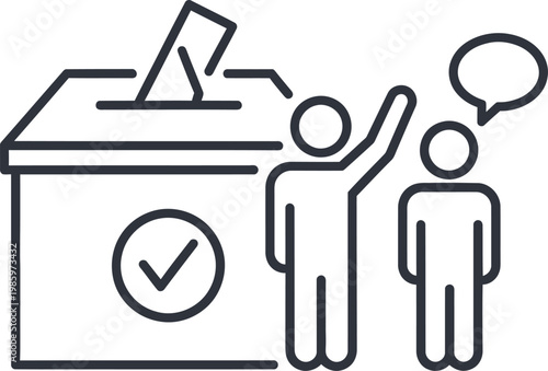 Voting ballot box with people and speech bubble icon election community