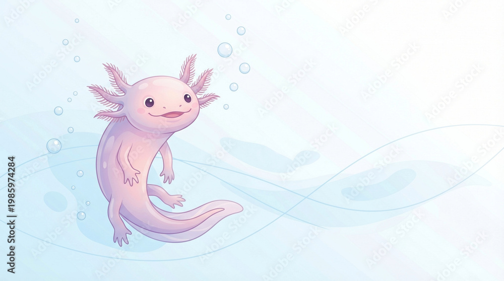 Obraz premium Friendly Axolotl Character Clean Design with Copy Space for Education