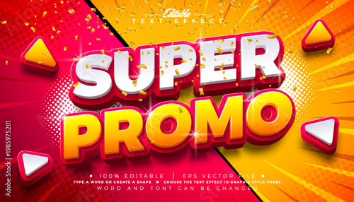 Super Promo Editable Text Effect Design Vector Graphic Style with Shadow and 3D Multilayered Typography Lettering on Comic Style Background. Premium Scalable Special Offer Shopping Day Illustration