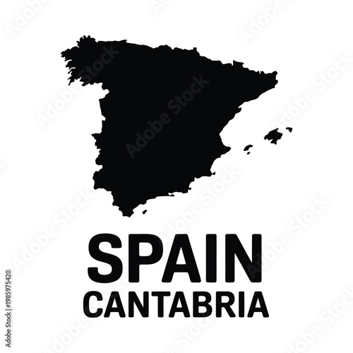 A striking black silhouette of spain and its cantabria region with bold text high quality