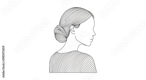 Woman with hair in bun profile.