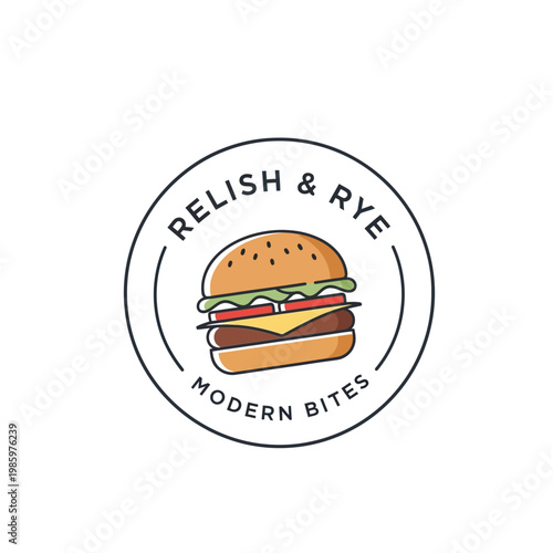 Relish  Rye Modern Bites Burger Logo Design.