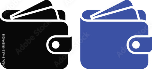 Contrasting wallet icons in black and blue color schemes