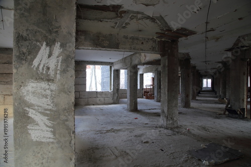 Reconstruction of an old building. The building has been dismantled to its supporting structures.