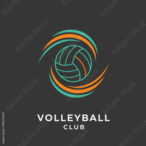 Volleyball Club Logo Design with Stylized Ball and Swirls.