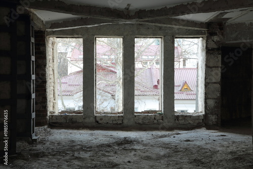 Reconstruction of an old building. The building has been dismantled to its supporting structures.