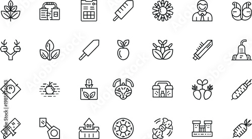 Agriculture and Farming Line Icons Set Organic Gardening Nature Vector Collection