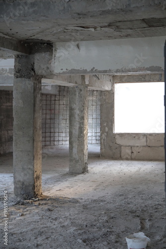 Reconstruction of an old building. The building has been dismantled to its supporting structures.