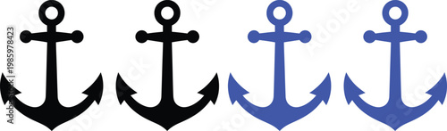 Comparison of traditional and modern nautical anchor symbols in black and blue.