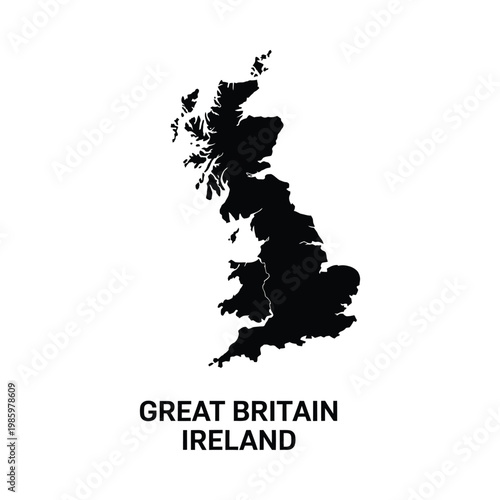 Photography A stark black silhouette depicts the geographical outline of great britain and i