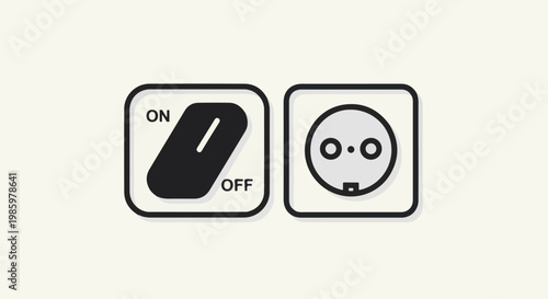 Minimalist graphic icons of an on/off switch and a power outlet