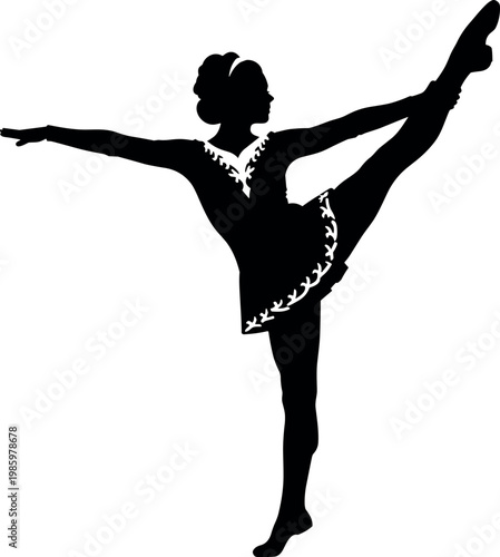 Ballet Dancer Silhouette High Leg Pose Elegant Female Performer Vector Illustration