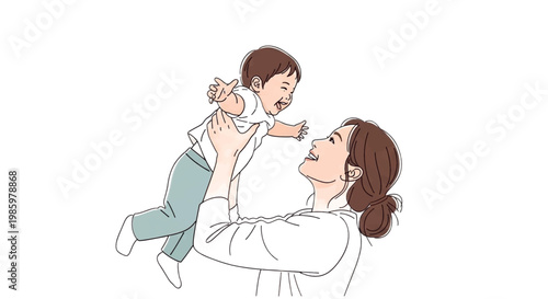 Mother, baby, family, love, illustration, vector, white background, happy, parenthood