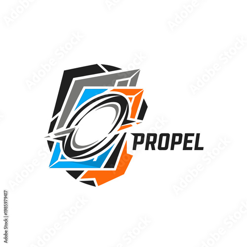 Propel logo abstract geometric design with dynamic motion.