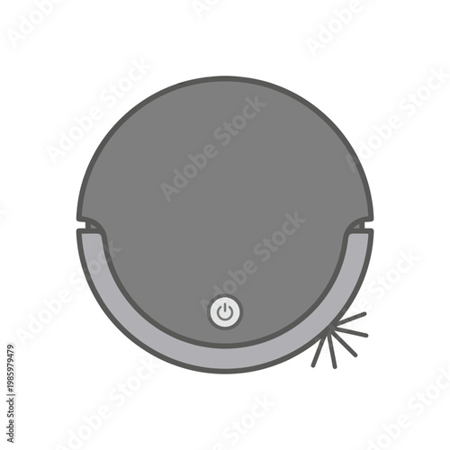 Flat robot vacuum icon, round shape, grid style, minimal buttons, clean design.
