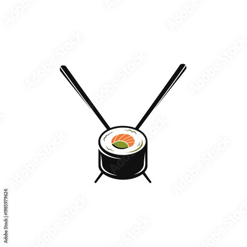 Sushi Roll with Chopsticks Minimalist Illustration.