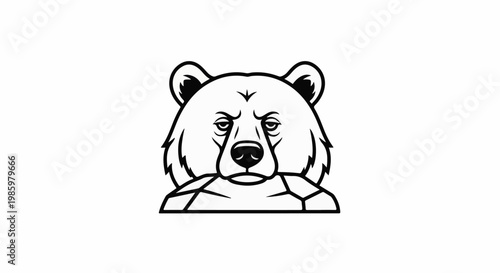 Fierce bear head emerging from cracked earth, black and white linework