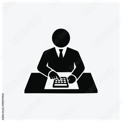 Silhouette of an accountant using a calculator at a desk
