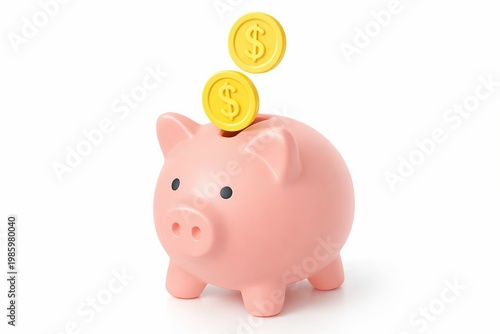 Pink piggy bank with coins being inserted into its slot