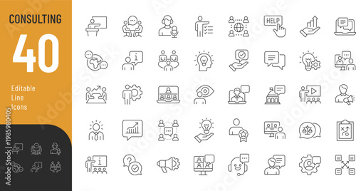 Consulting Line Editable Icons set. Vector illustration in a modern thin line style of business related icons: advise, conference, expert, and more. Isolated on transparent background.
