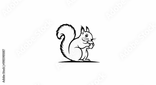 Whimsical cartoon squirrel with bushy tail holding a nut