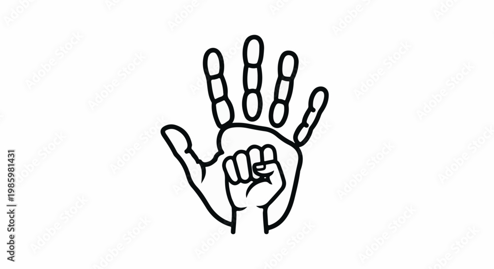 Obraz premium Stylized black outline of an open palm with a clenched fist inside it